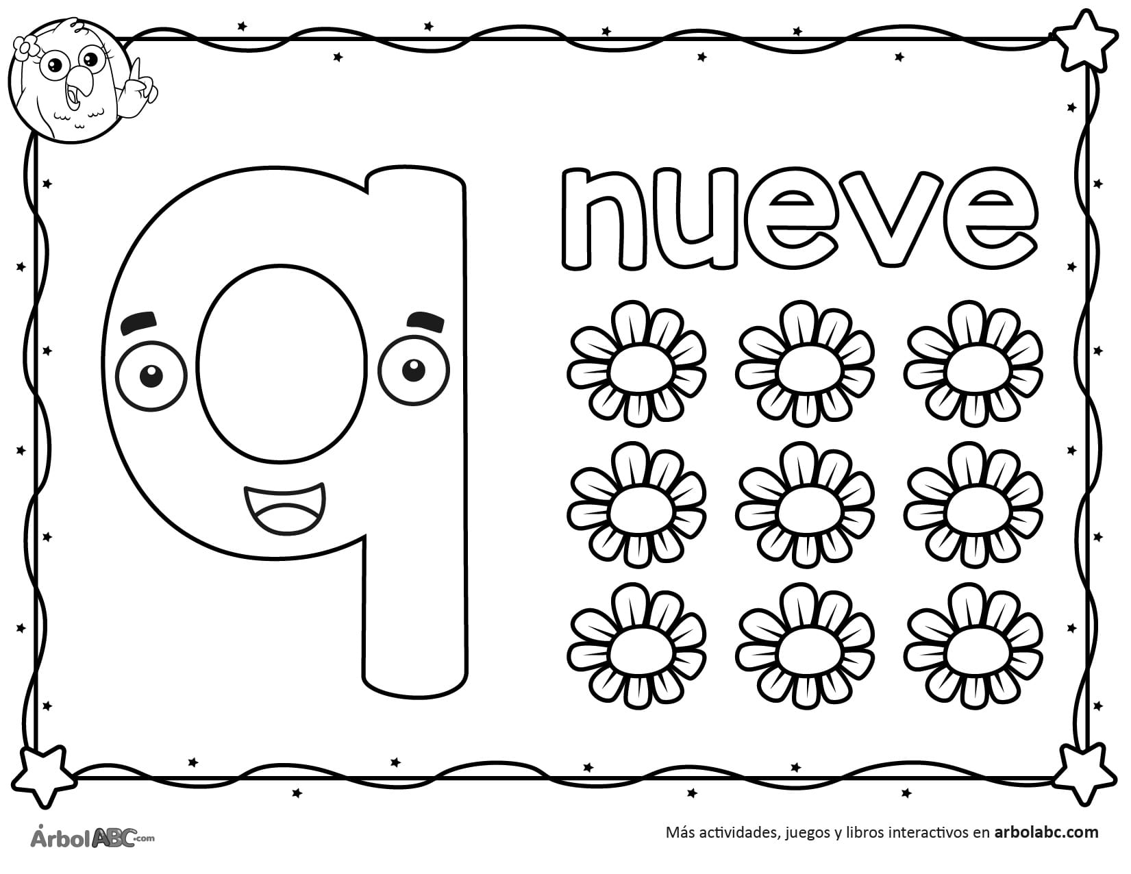 Número 9 para colorear | Árbol ABC